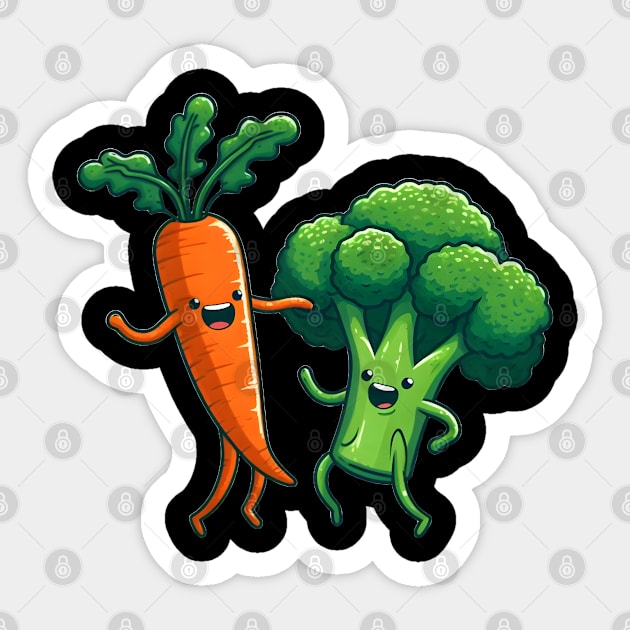 Carrot and broccoli dancing Sticker by FromBerlinGift